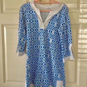 Jude Connally Geometric Blue and White Dress, M